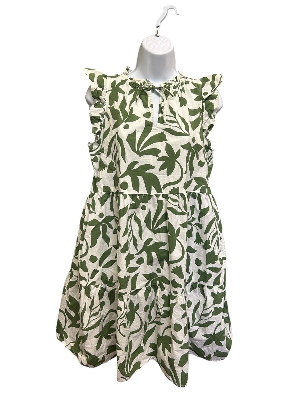 Time and Tru Cotton Tiered Green Leaf Print Mini Dress Size XS